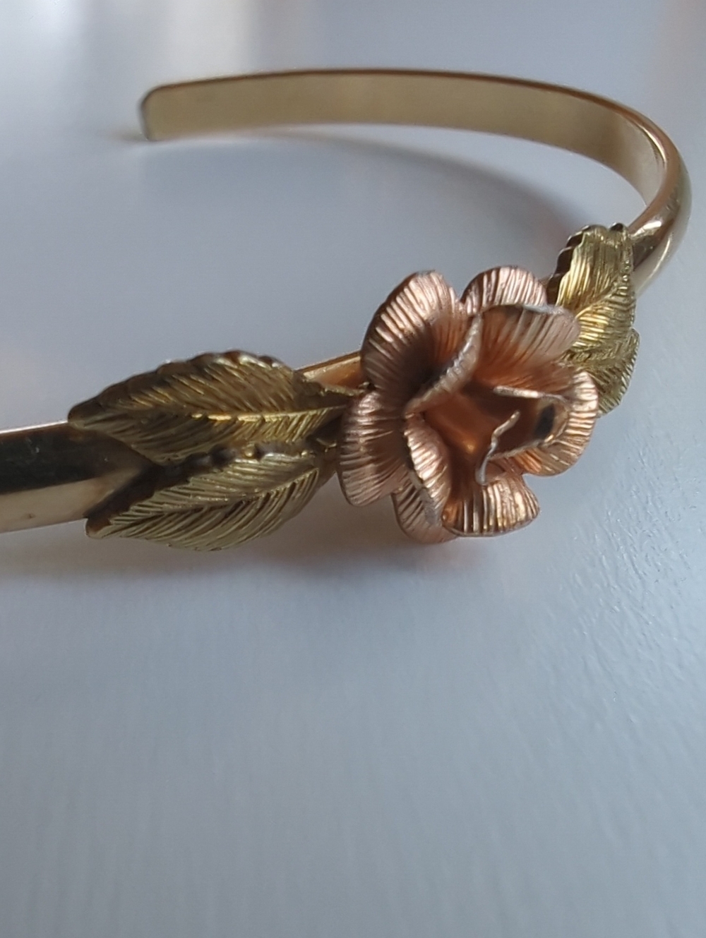Vintage Krementz Gold-Tone Rose Leaf Cuff Bracelet, Size 6.25"